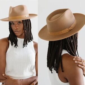 Gigi Pip Monroe Rancher Felt Fedora Hat Brown Brim Australian Wool New NWT Sz 57